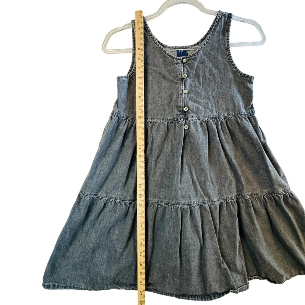 Gap Kids Denim Dress‎ Tiered Sleeveless Tank Casual Button Front Gray Black Sz L